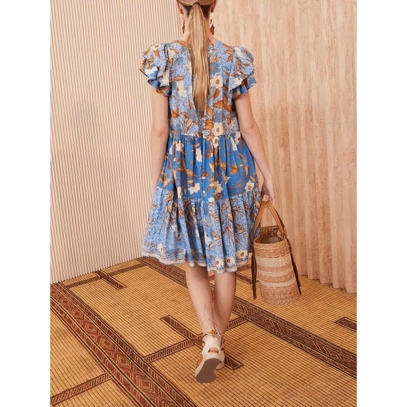 NWOT Ulla Johnson Mini Ruffle-Sleeve Floral Gail Tiered Dress - Picture 5 of 6